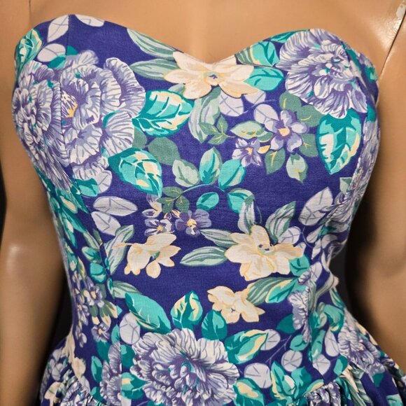 Vintage 80s Laura Ashley Blue Floral Peplum Top Size XS Upcycled Fairy Romantic - Picture 2 of 12